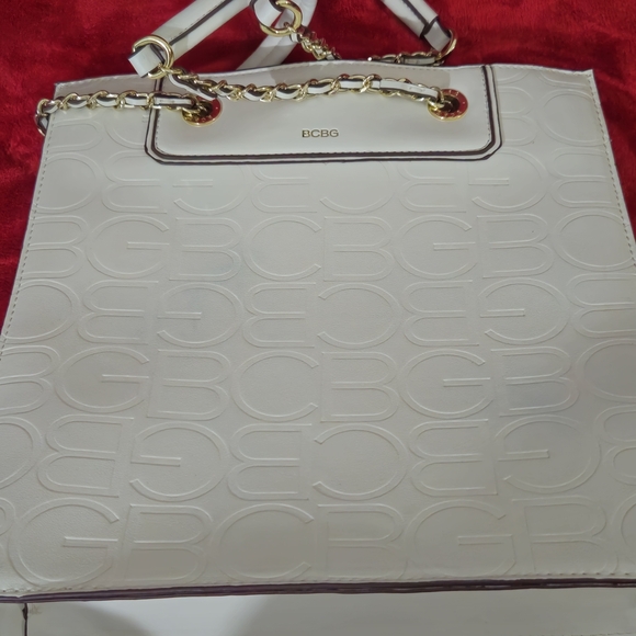 BCBG Cream Tote Bag with Gold Accents - Picture 7 of 9